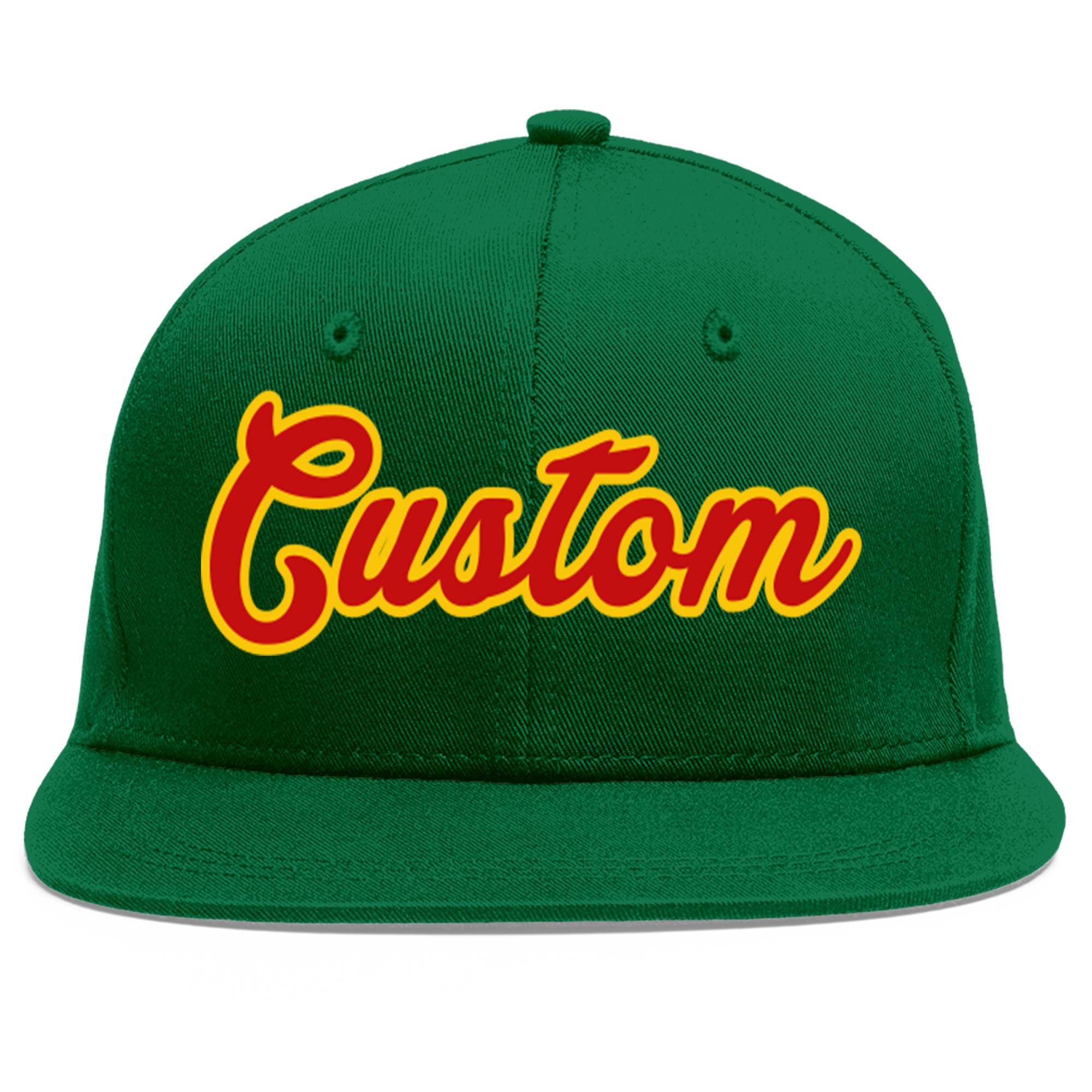 Custom Green Red-Yellow Flat Eaves Sport Baseball Cap