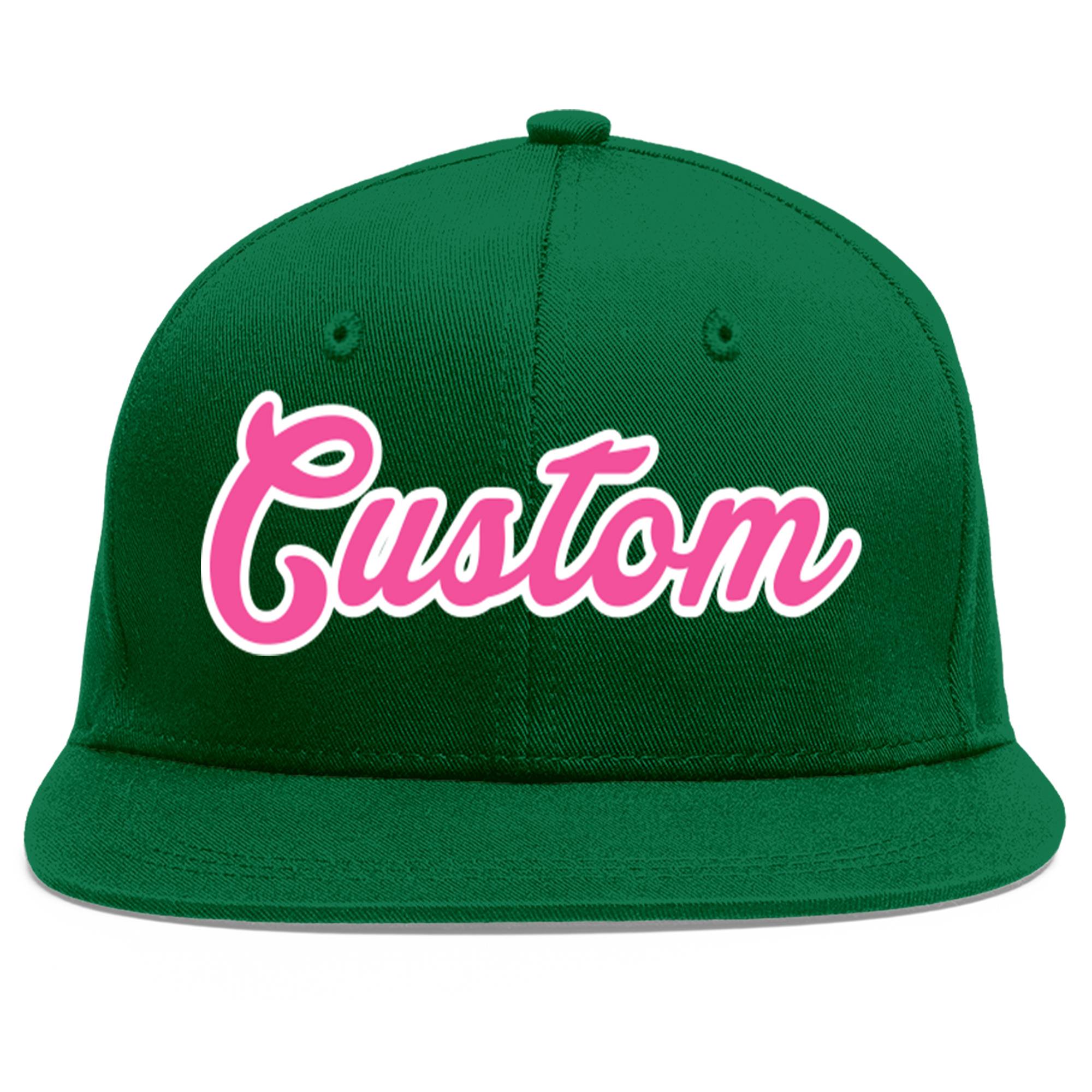 Casquette de baseball sport personnalisée vert rose-blanc avec avant-toit plat