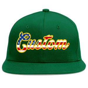 Custom Green Vintage USA Flag-Gold Flat Eaves Sport Baseball Cap