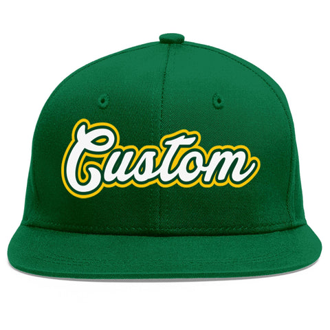Custom Green White-Kelly Green Flat Eaves Sport Baseball Cap
