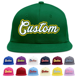 Custom Green White-Kelly Green Flat Eaves Sport Baseball Cap