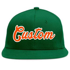 Custom Green Orange-White Flat Eaves Sport Baseball Cap