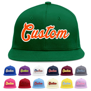 Custom Green Orange-White Flat Eaves Sport Baseball Cap