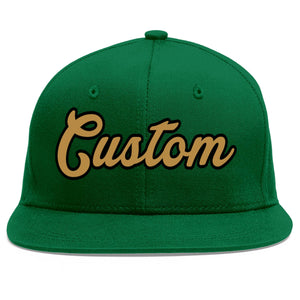 Custom Green Old Gold-Black Flat Eaves Sport Baseball Cap