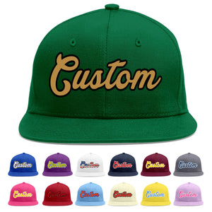 Custom Green Old Gold-Black Flat Eaves Sport Baseball Cap