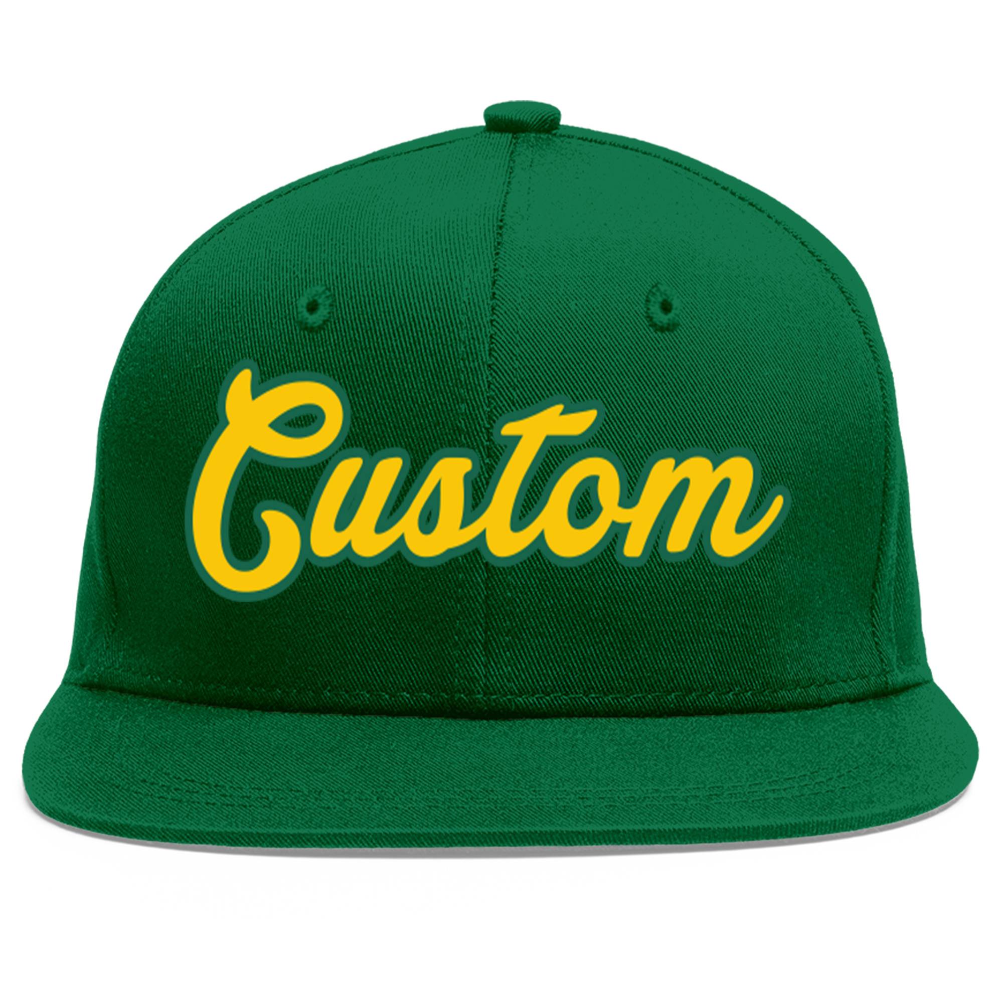 Casquette de baseball sport personnalisée vert Gold-Kelly Green Flat Eaves