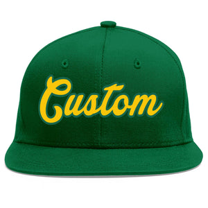 Casquette de baseball sport personnalisée vert Gold-Kelly Green Flat Eaves