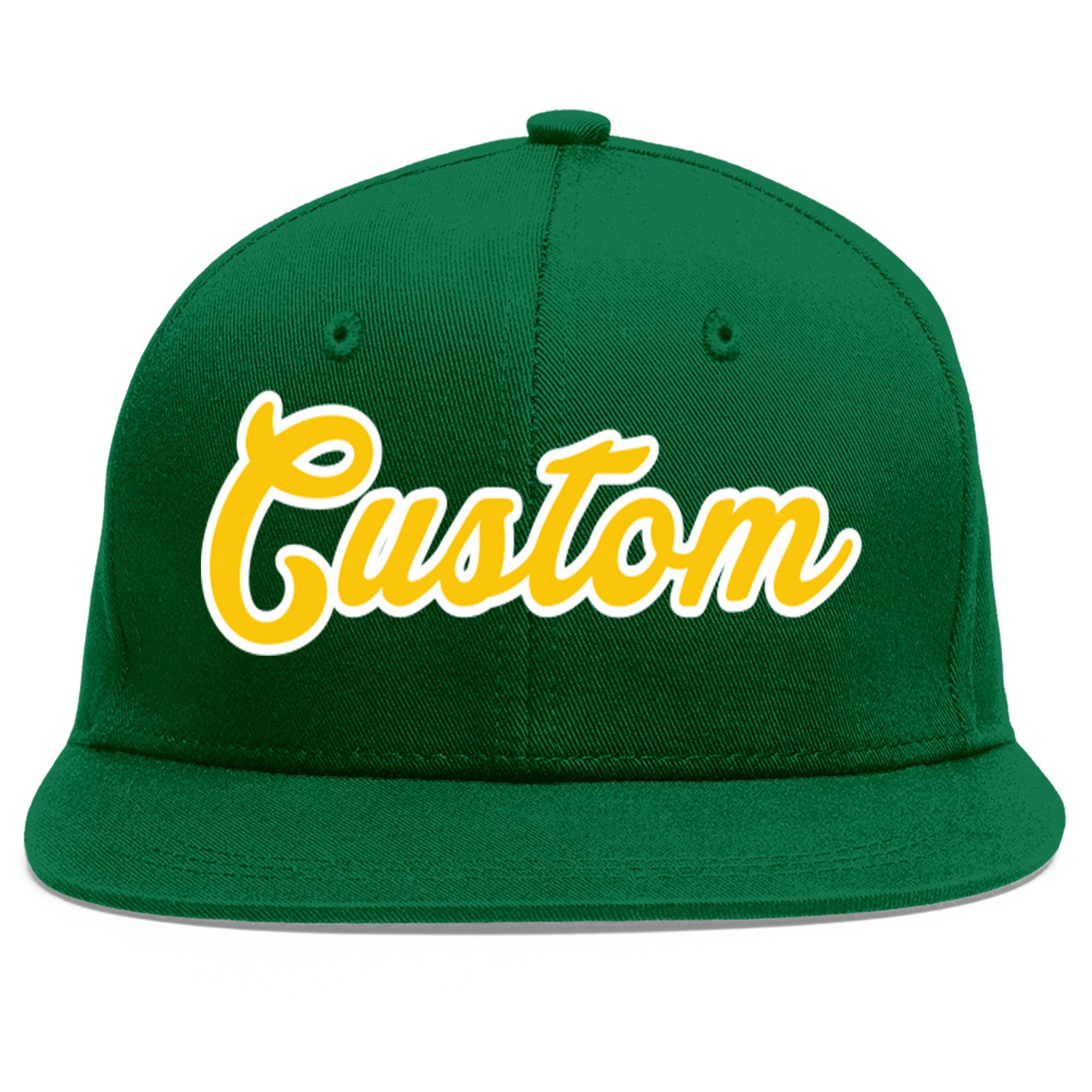 Custom Green Gold-White Flat Eaves Sport Baseball Cap