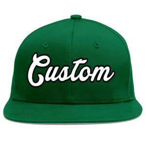 Custom Green White-Black Flat Eaves Sport Baseball Cap