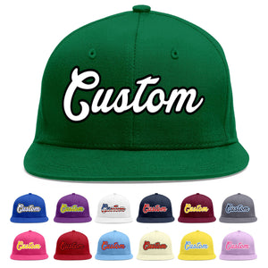 Custom Green White-Black Flat Eaves Sport Baseball Cap