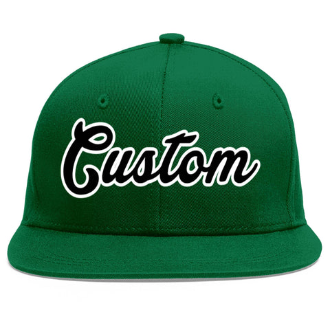Custom Green Black-White Flat Eaves Sport Baseball Cap