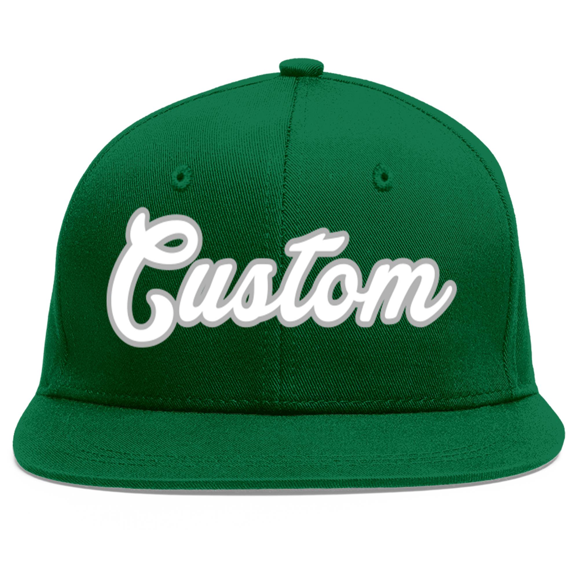 Custom Green White-Gray Flat Eaves Sport Baseball Cap