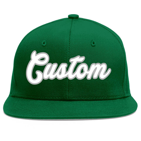 Custom Green White-Gray Flat Eaves Sport Baseball Cap