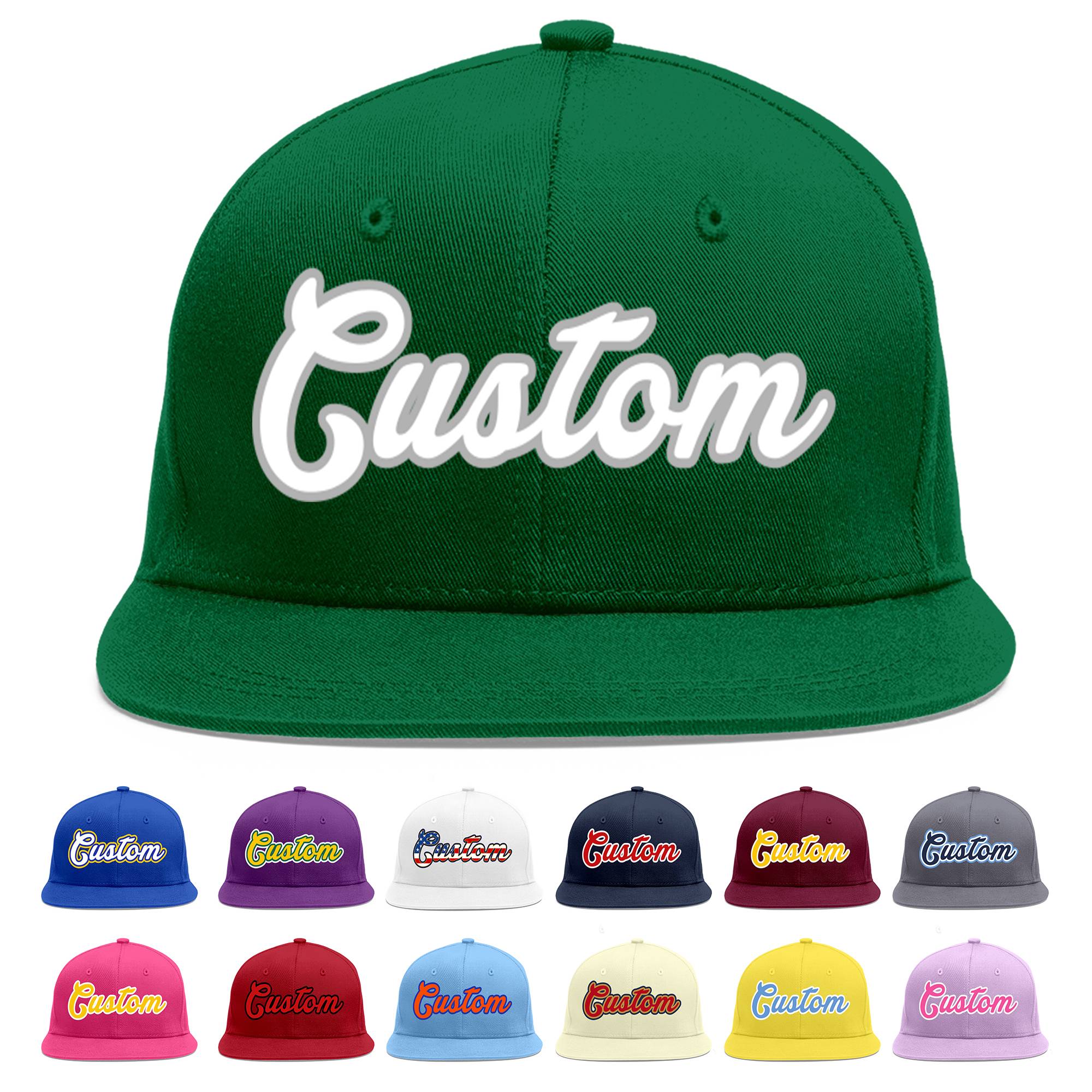 Custom Green White-Gray Flat Eaves Sport Baseball Cap