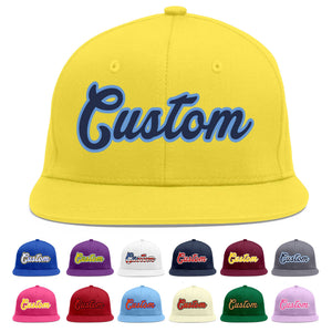 Custom Light Gold Navy-Light Blue Flat Eaves Sport Baseball Cap