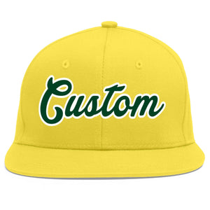 Custom Light Gold Green-White Flat Eaves Sport Baseball Cap