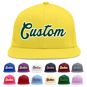 Custom Light Gold Green-White Flat Eaves Sport Baseball Cap