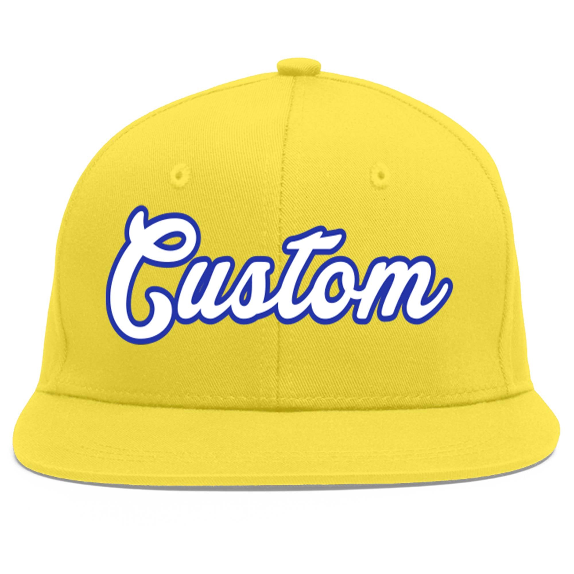 Custom Light Gold White-Royal Flat Eaves Sport Baseball Cap