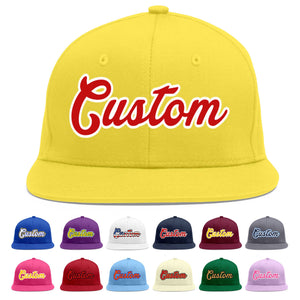 Custom Light Gold Red-White Flat Eaves Sport Baseball Cap