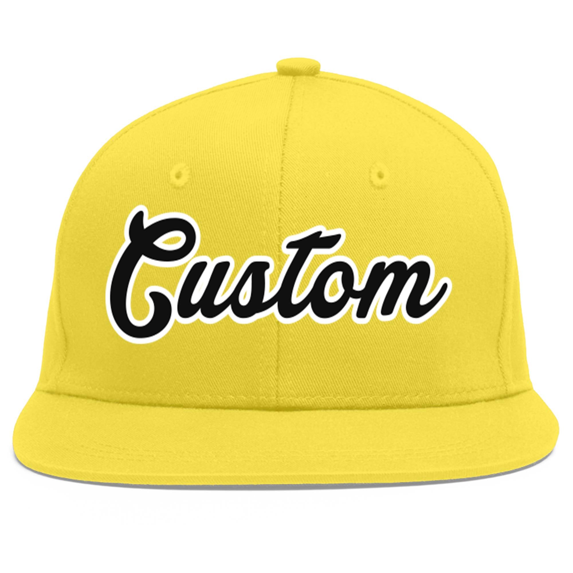 Custom Light Gold Black-White Flat Eaves Sport Baseball Cap