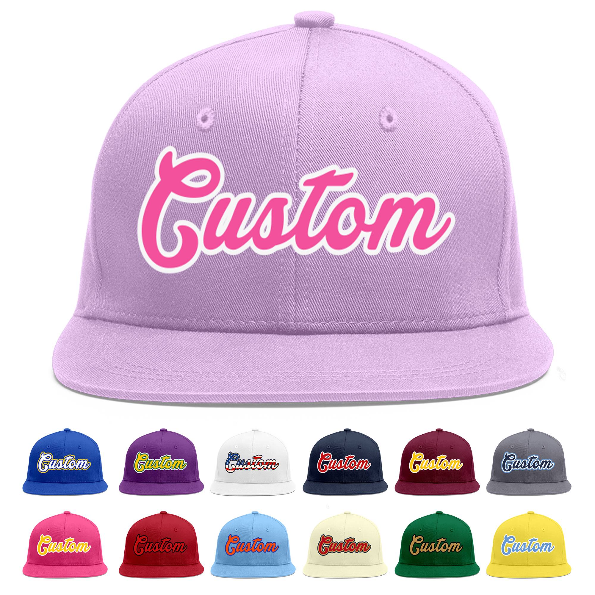 Custom Light Purple Pink-White Flat Eaves Sport Baseball Cap