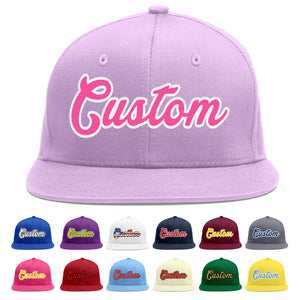 Custom Light Purple Pink-White Flat Eaves Sport Baseball Cap