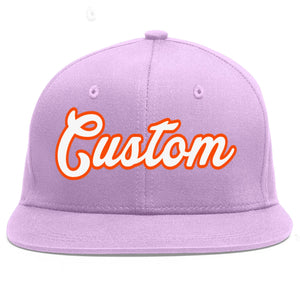 Custom Light Purple White-Orange Flat Eaves Sport Baseball Cap