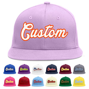 Custom Light Purple White-Orange Flat Eaves Sport Baseball Cap