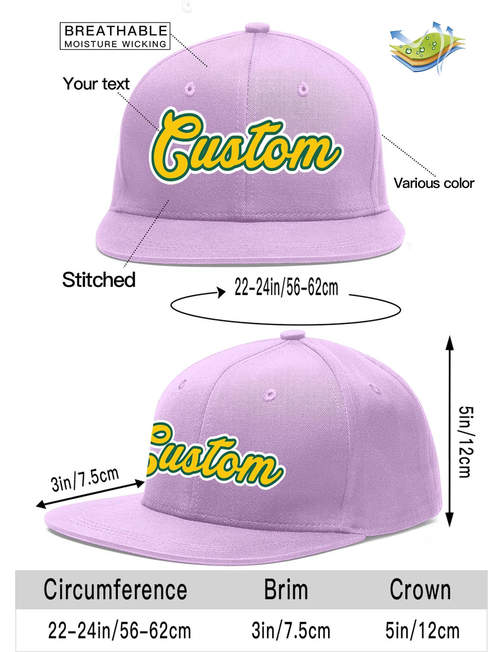 Custom Light Purple Gold-Kelly Green Flat Eaves Sport Baseball Cap