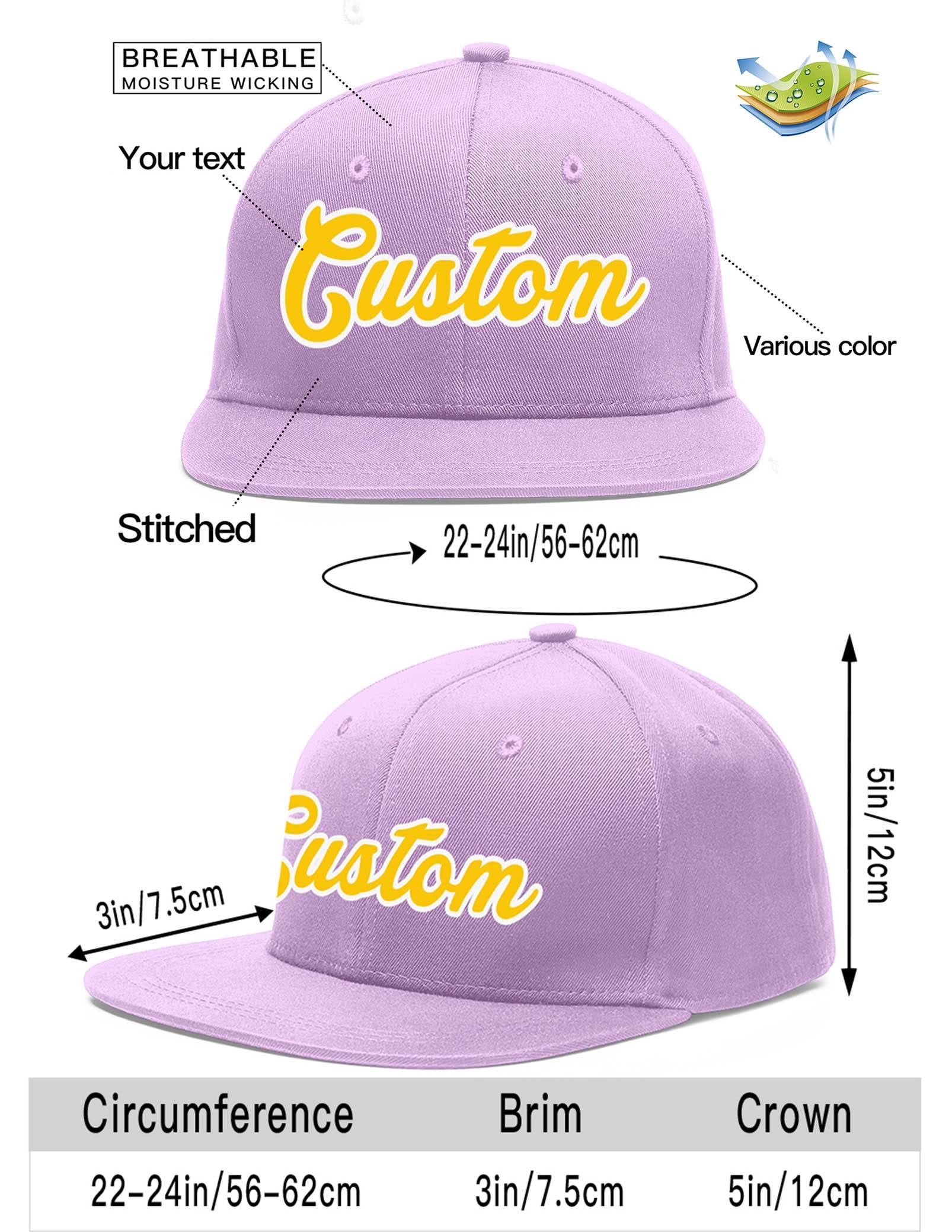 Custom Light Purple Gold-White Flat Eaves Sport Baseball Cap