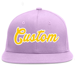 Casquette de baseball sport personnalisée violet clair or-blanc plat Eaves