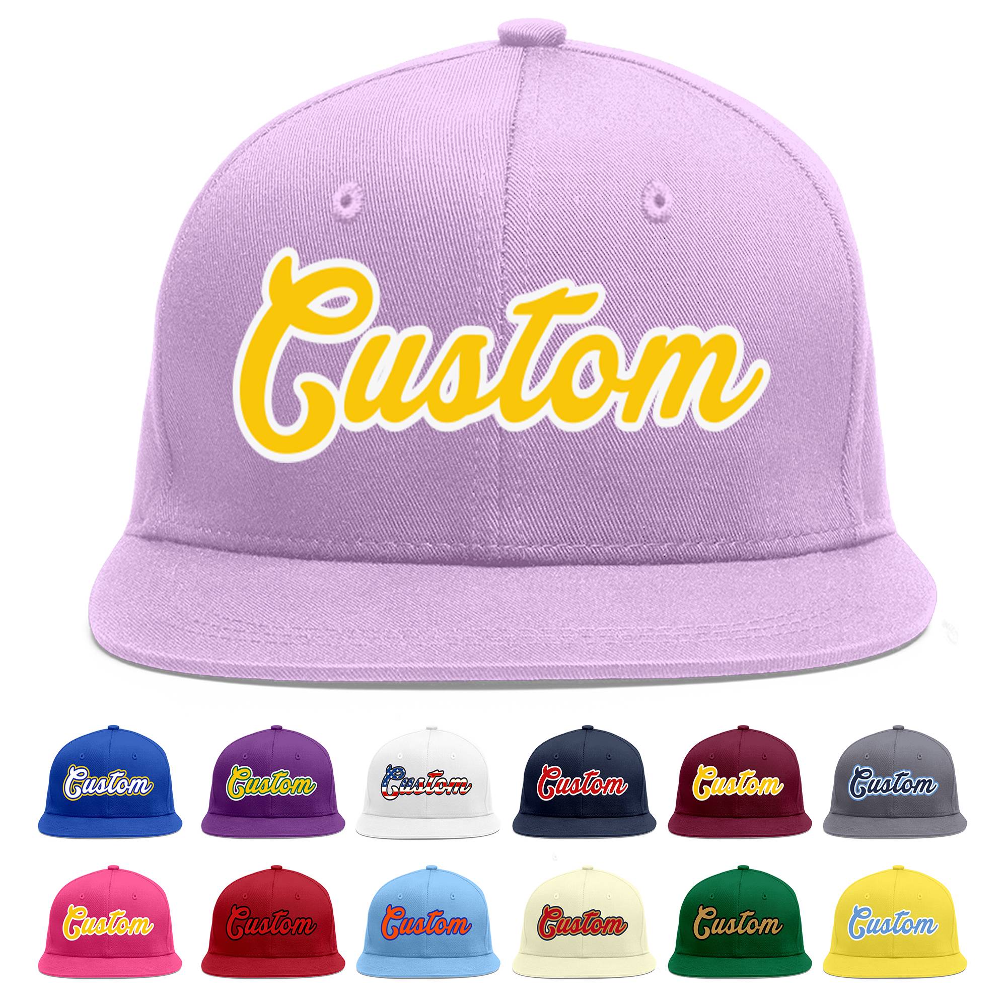 Custom Light Purple Gold-White Flat Eaves Sport Baseball Cap