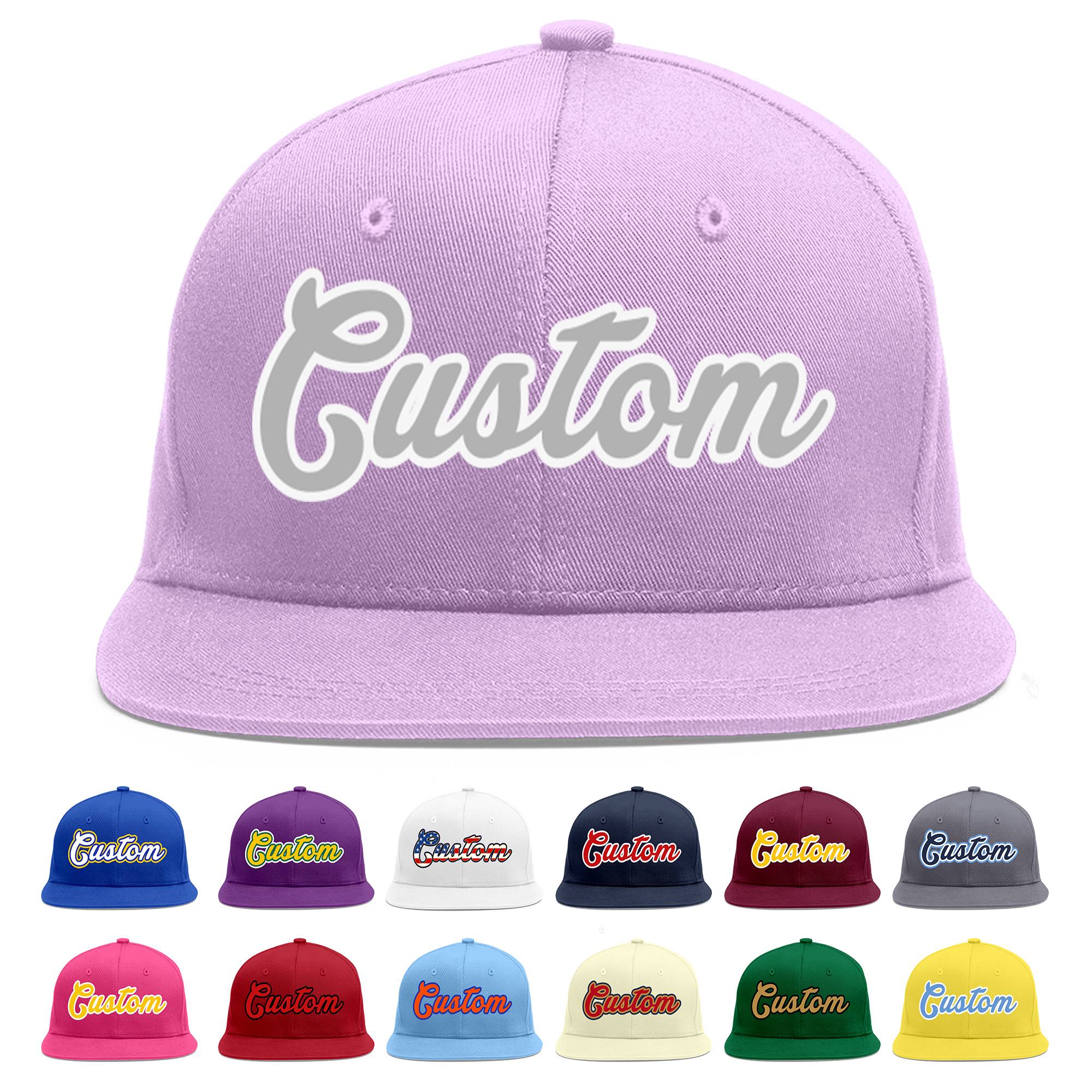 Custom Light Purple Gray-White Flat Eaves Sport Baseball Cap