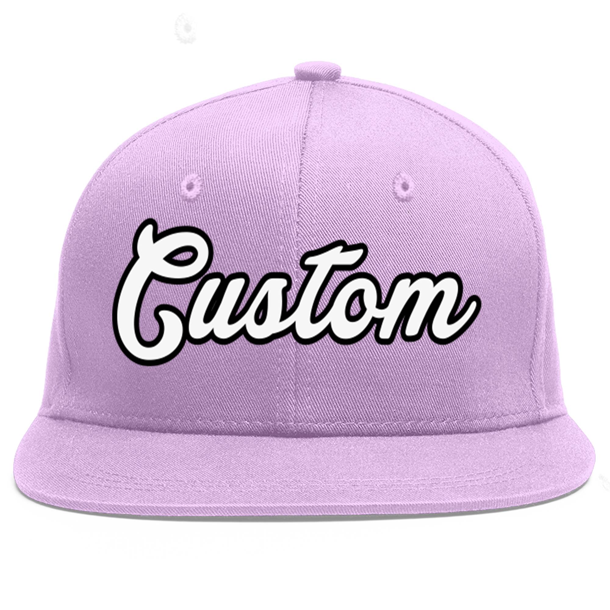 Custom Light Purple White-Black Flat Eaves Sport Baseball Cap