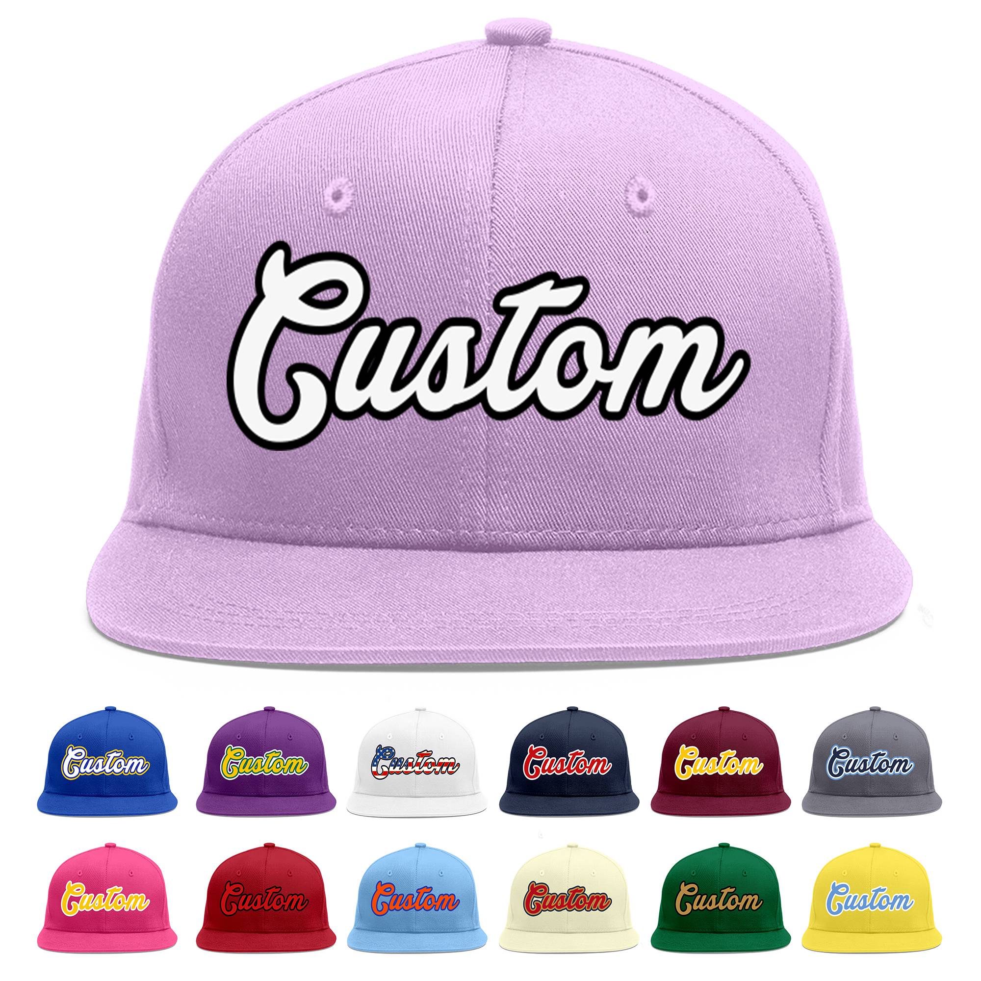 Custom Light Purple White-Black Flat Eaves Sport Baseball Cap