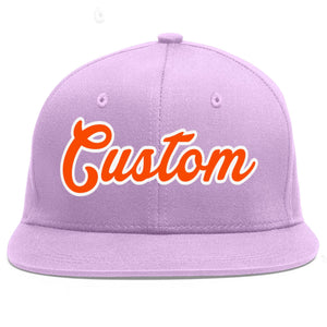 Custom Light Purple Orange-White Flat Eaves Sport Baseball Cap