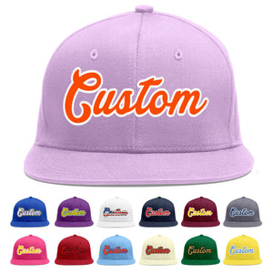 Custom Light Purple Orange-White Flat Eaves Sport Baseball Cap