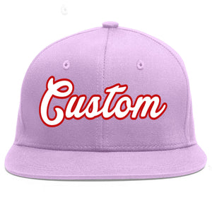 Custom Light Purple White-Red Flat Eaves Sport Baseball Cap