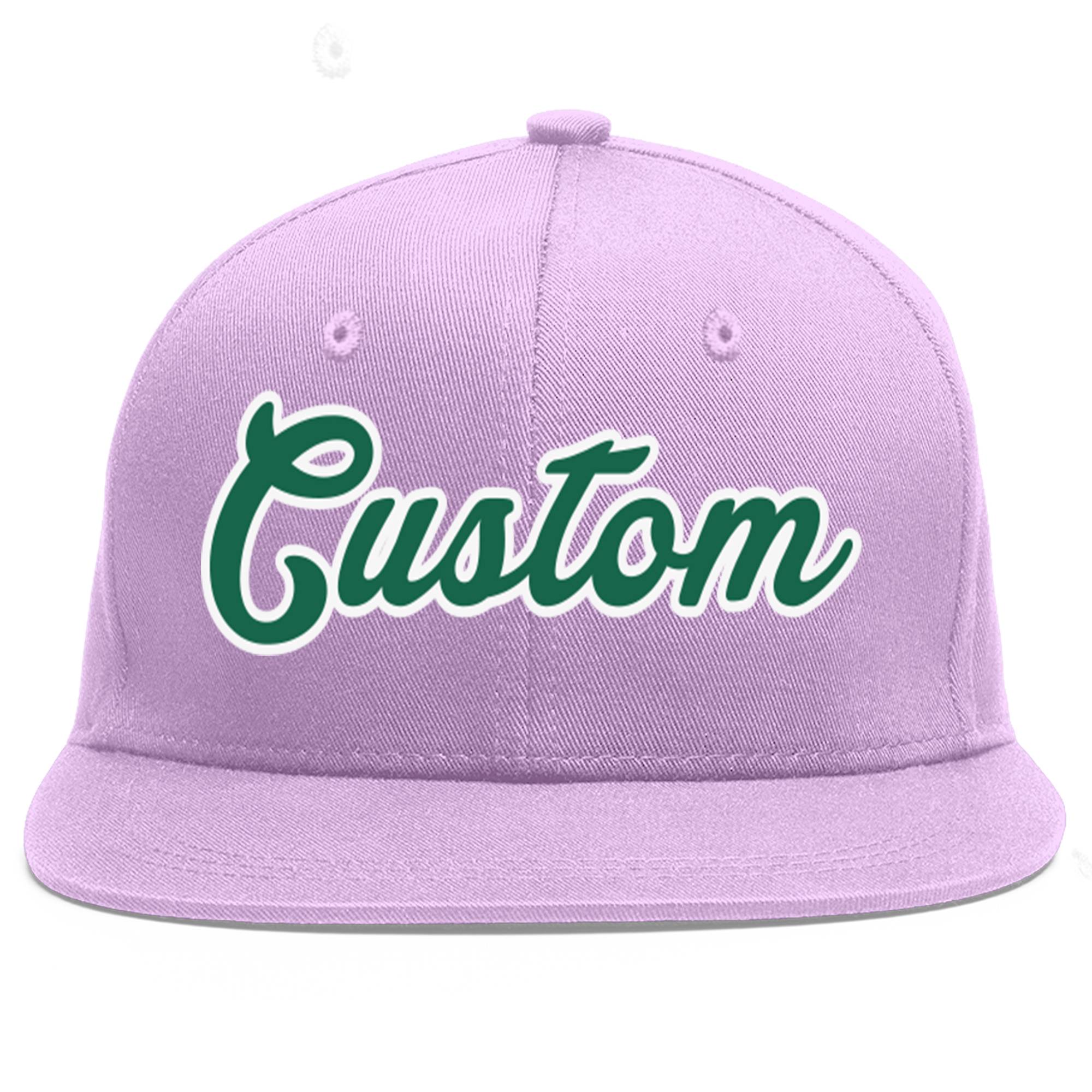 Casquette de baseball sport personnalisée violet clair Kelly vert-blanc avec avant-toit plat