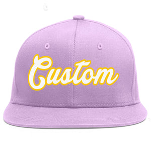 Casquette de baseball sport personnalisée violet clair blanc-or plat Eaves