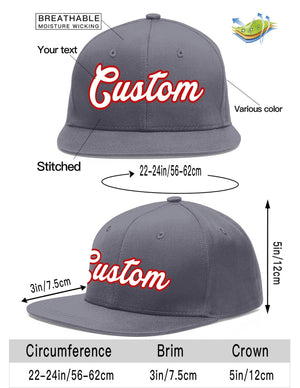 Custom Dark Gray White-Red Flat Eaves Sport Baseball Cap