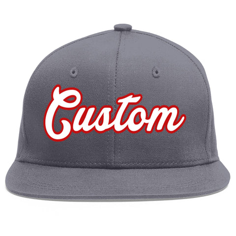 Custom Dark Gray White-Red Flat Eaves Sport Baseball Cap
