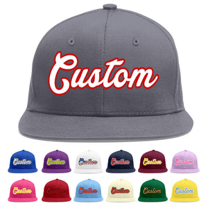 Custom Dark Gray White-Red Flat Eaves Sport Baseball Cap