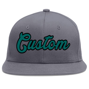 Casquette de baseball sport personnalisée gris foncé Aqua-Black Flat Eaves