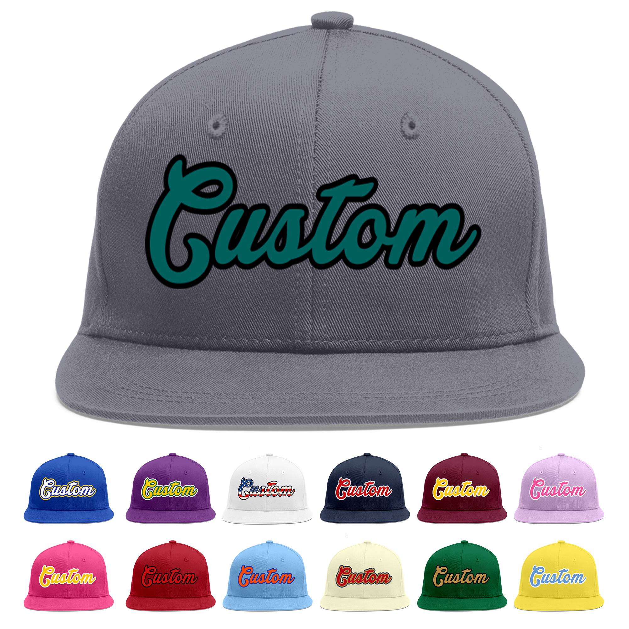 Custom Dark Gray Aqua-Black Flat Eaves Sport Baseball Cap