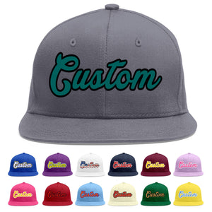 Casquette de baseball sport personnalisée gris foncé Aqua-Black Flat Eaves