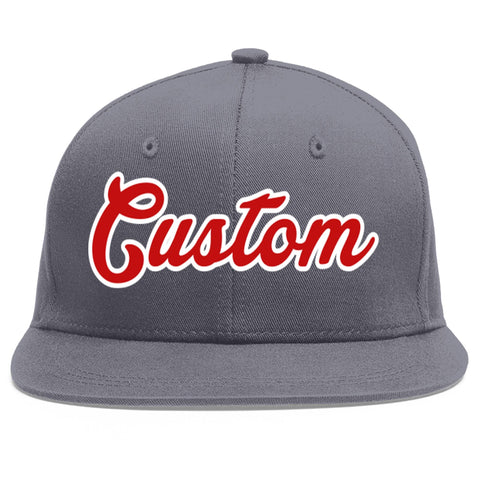 Custom Dark Gray Red-White Flat Eaves Sport Baseball Cap