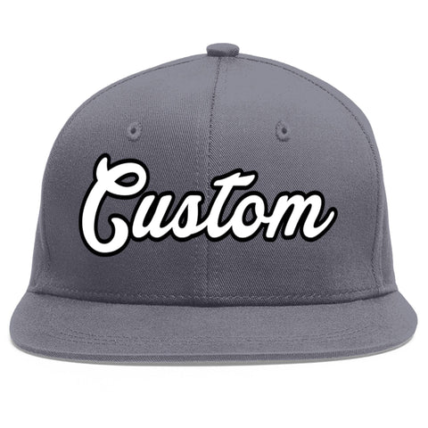 Custom Dark Gray White-Black Flat Eaves Sport Baseball Cap