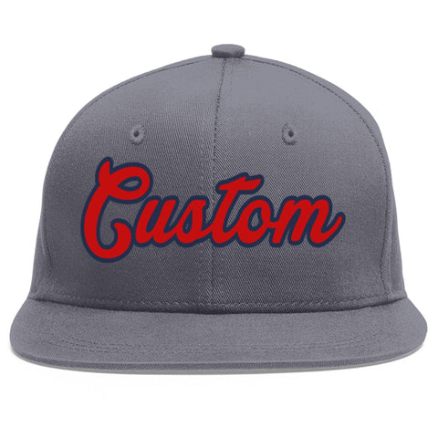 Custom Dark Gray Red-Navy Flat Eaves Sport Baseball Cap