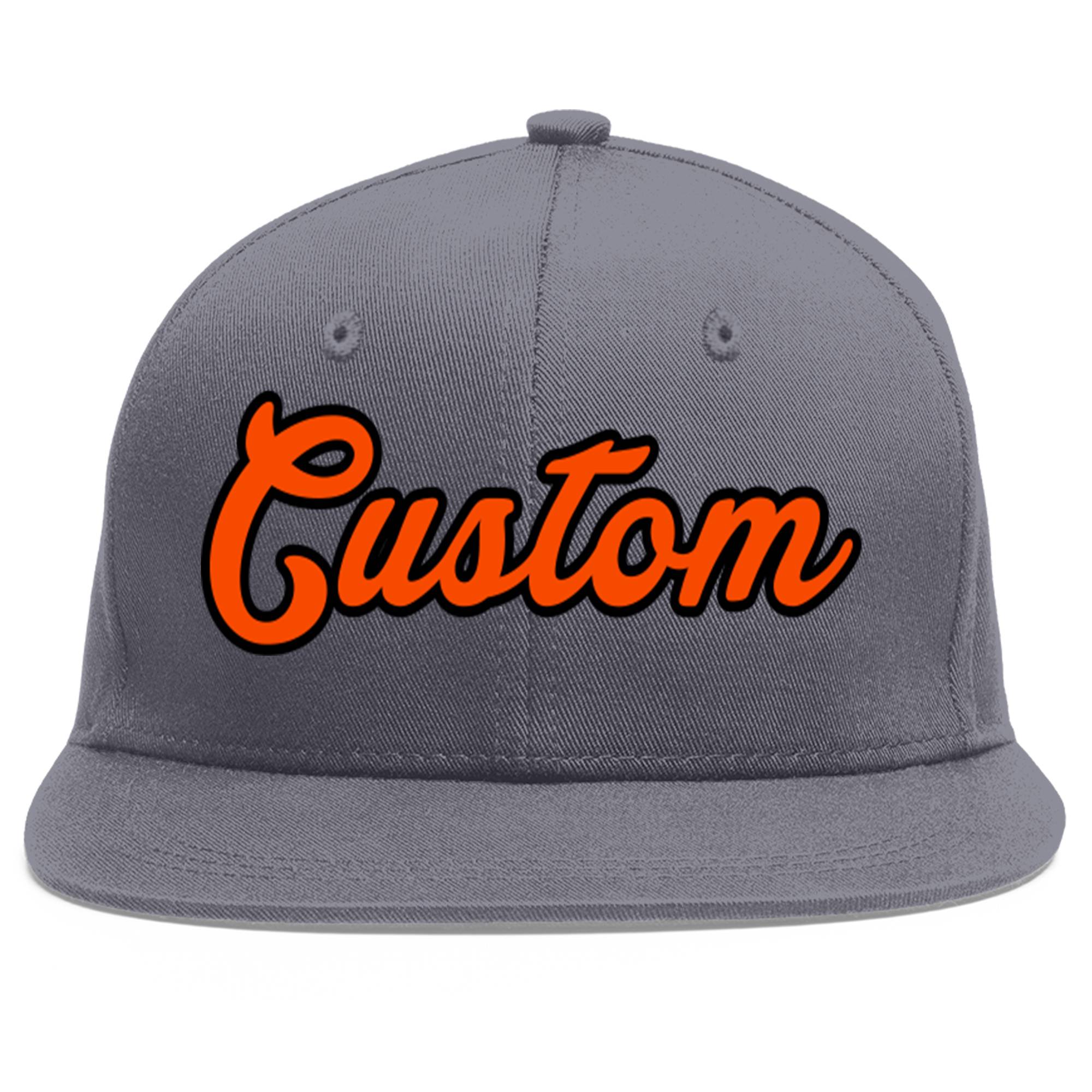 Custom Dark Gray Orange-Black Flat Eaves Sport Baseball Cap